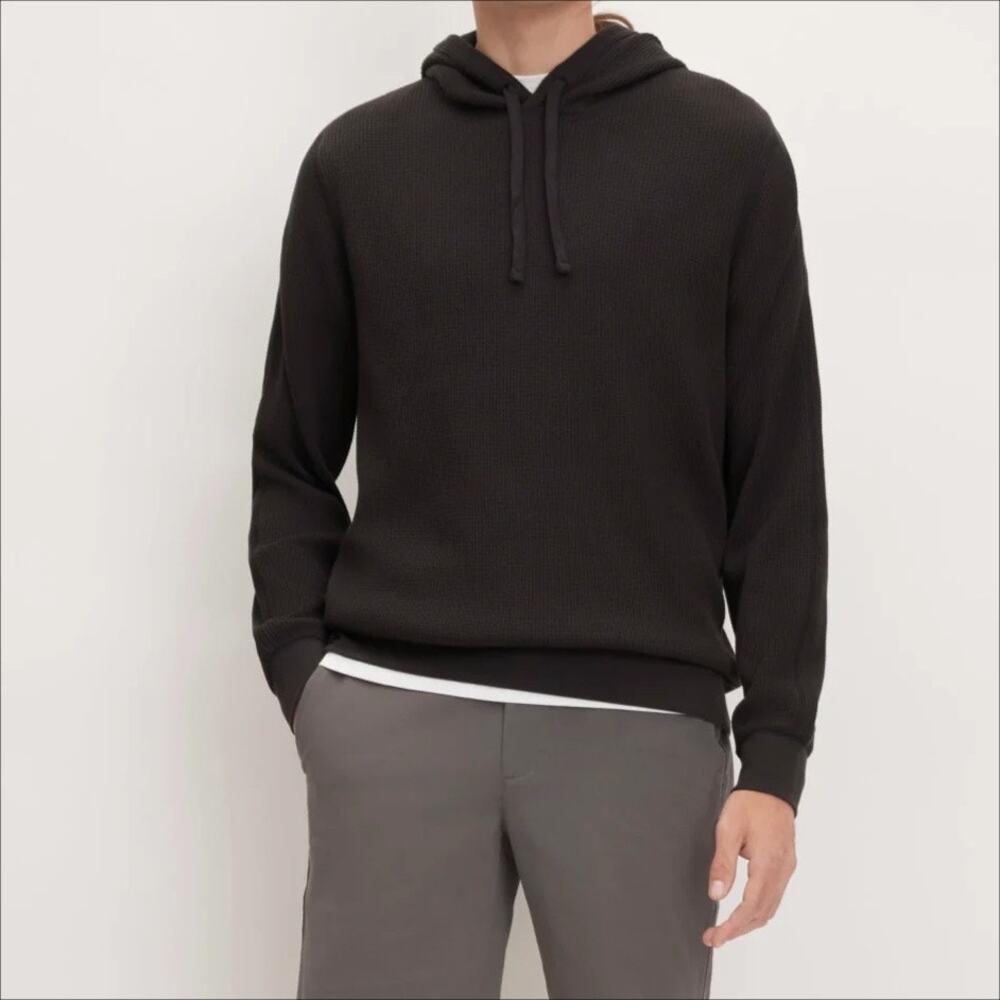 EVERLANE The Waffle-Knit Hoodie Men's Thermal Organic Cotton Shirt Black Size XL